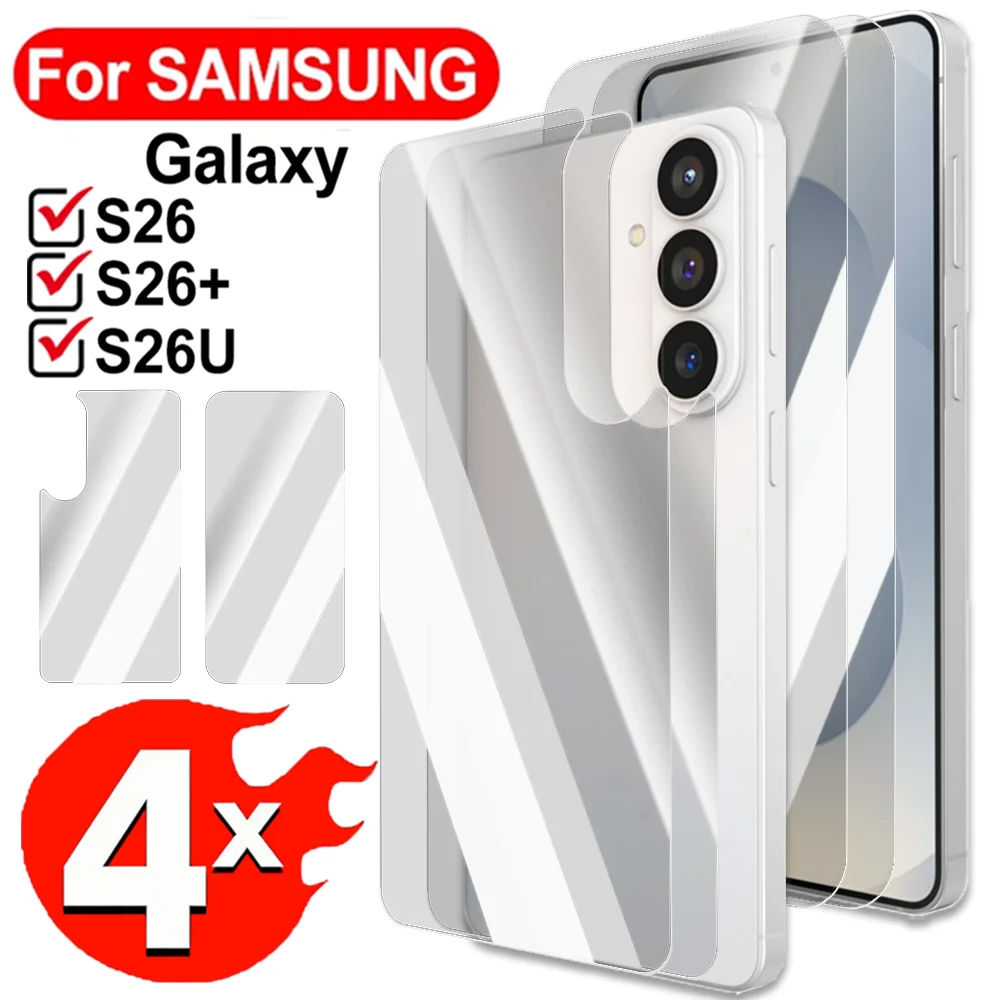 4in1 for Samsung Galaxy S26/S26 Plus/S26 Ultra Tempered Glass Front&Back Screen Protectors HD Clear Anti-scratch Full Cover Film