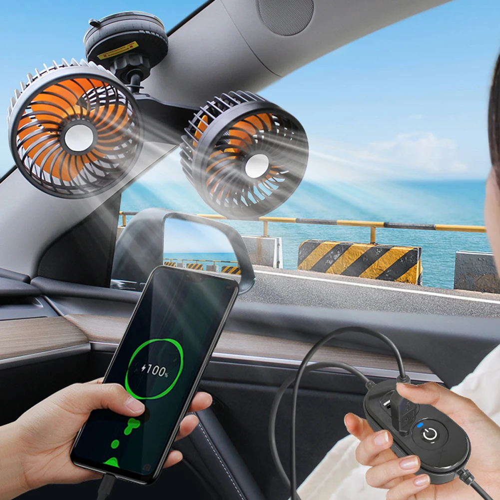 Auto Ventilation Fan USB Charging Air Circulator Fan 360 Degree Rotation Mini Car Fan Cooler Three Gears for Auto Sedan Mini Van