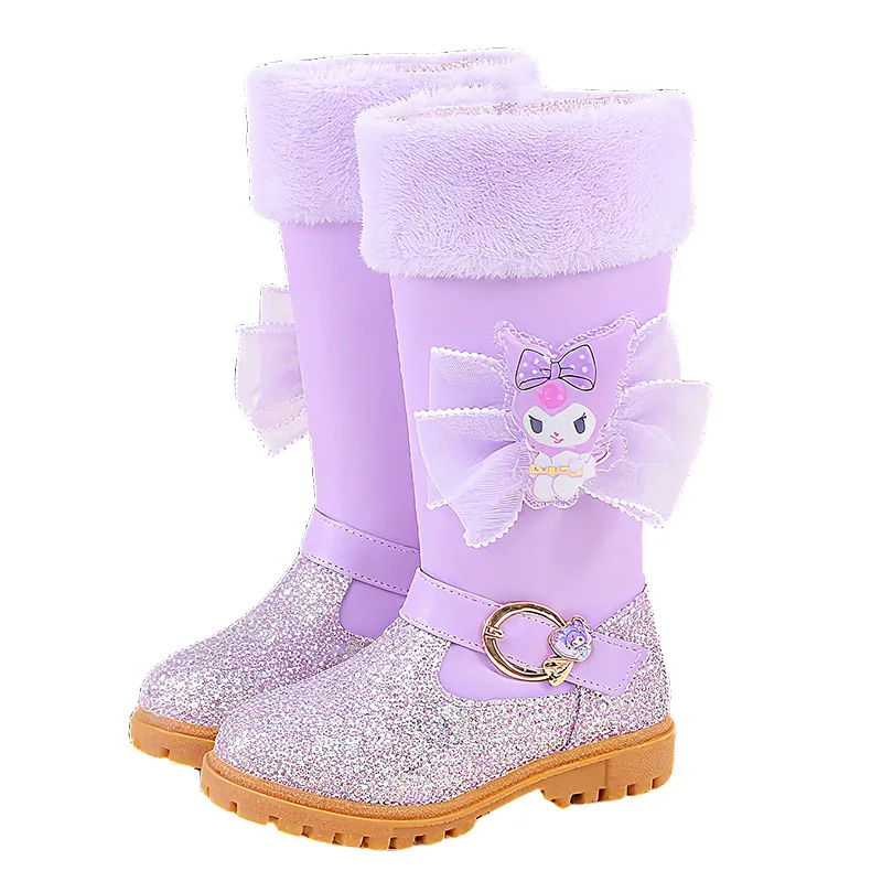 

New girls cartoon Kuromi boot plus velvet princess Fashion boots children's shoes