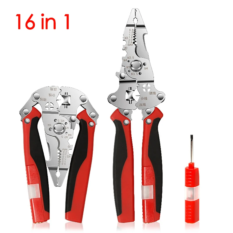 

16 In 1 Foldable Wire Stripping Pliers Crimper Cable Cutter Crimping Pliers Terminal Wire Stripping Shearing Cutting Hand Tools