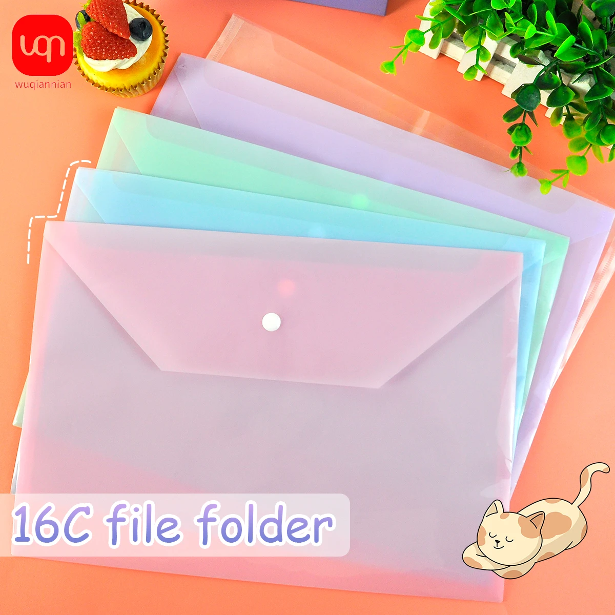 

WQN-5PCS Morandi High-Quality Waterproof A4 Transparent File Bag with Snap Button PP File Folder School Supplies