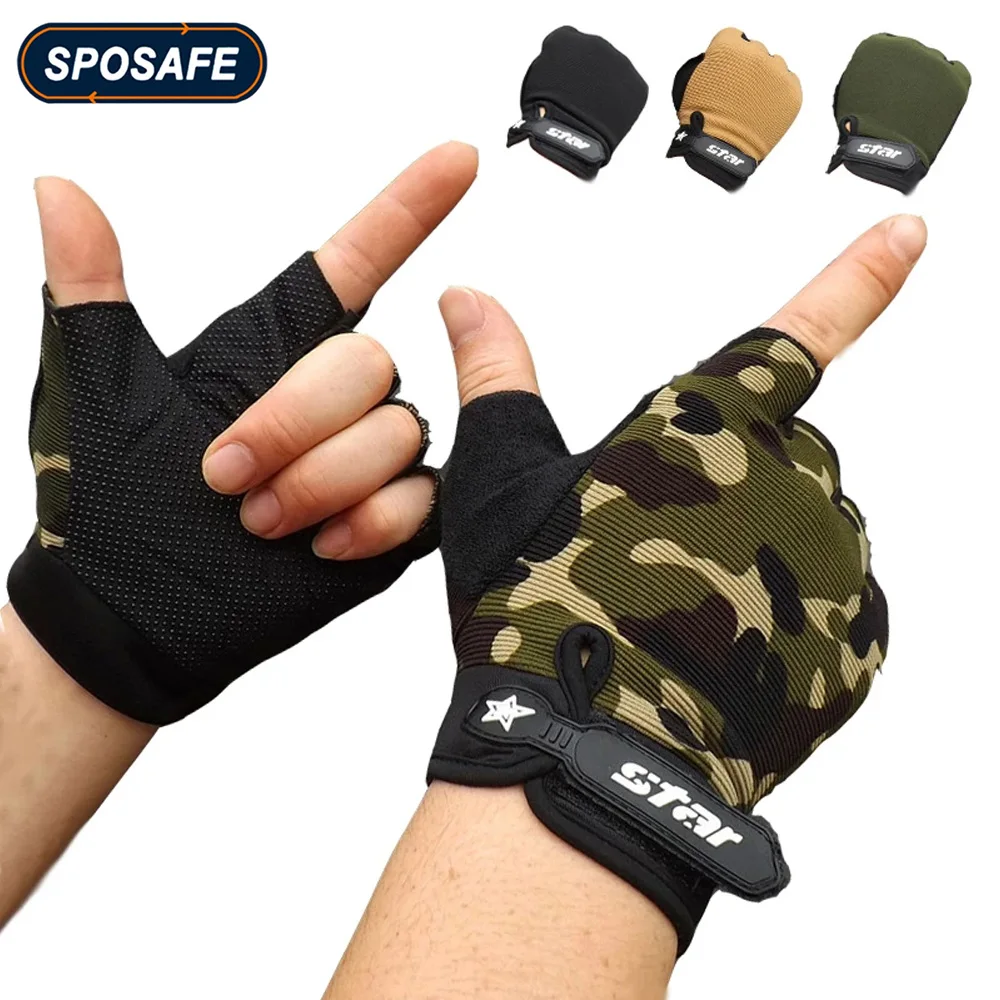 

1Pair Fingerless Camo Gloves Cycling Bike Sports Gloves for Men Women Anti-Slip Breathable Camouflage Workout Mittens