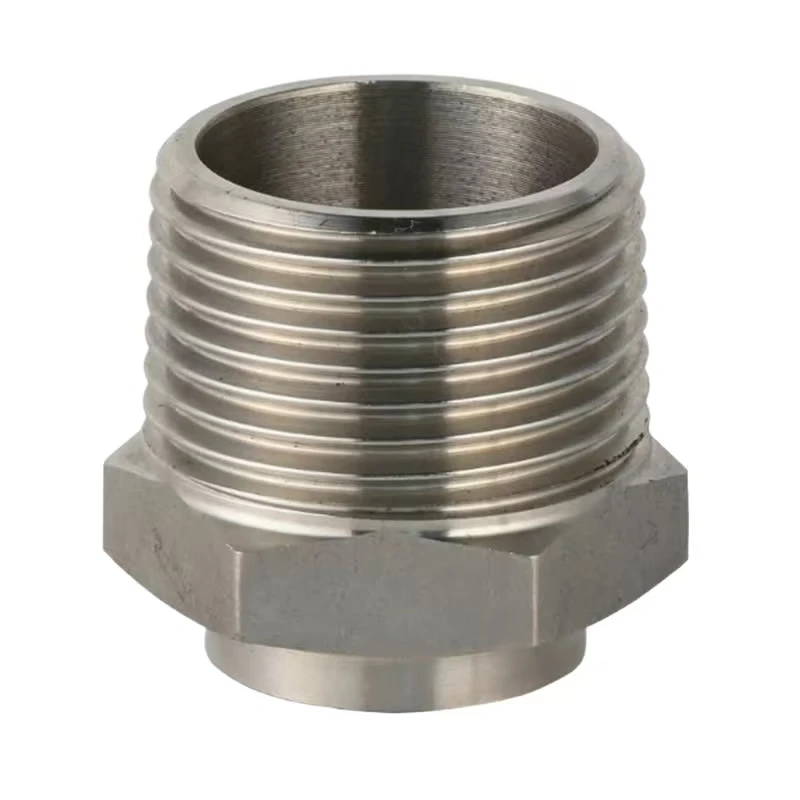 

High Precision Customized CNC Machining of Metal Parts Stainless Steel Hexagonal External Threaded Pipe Fitting