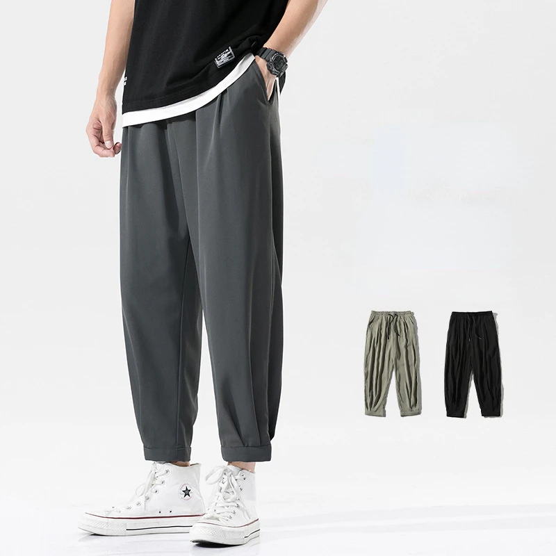 

2024 Ice Silk Men'S Summer Thin Fashion Casual pants Loose And Versatile Quick Dry Casual Pants 9-Point Sports Trousers Boy