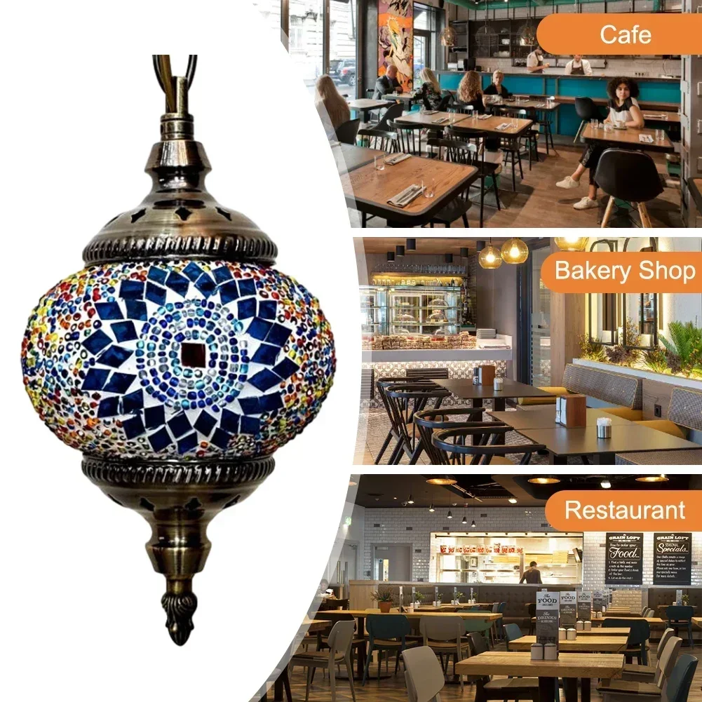 Turkish Moroccan Mosaic Pendant Chandelier 5IN Diameter Hardwired Lantern Home Decor Lamp for Living Room Bedroom
