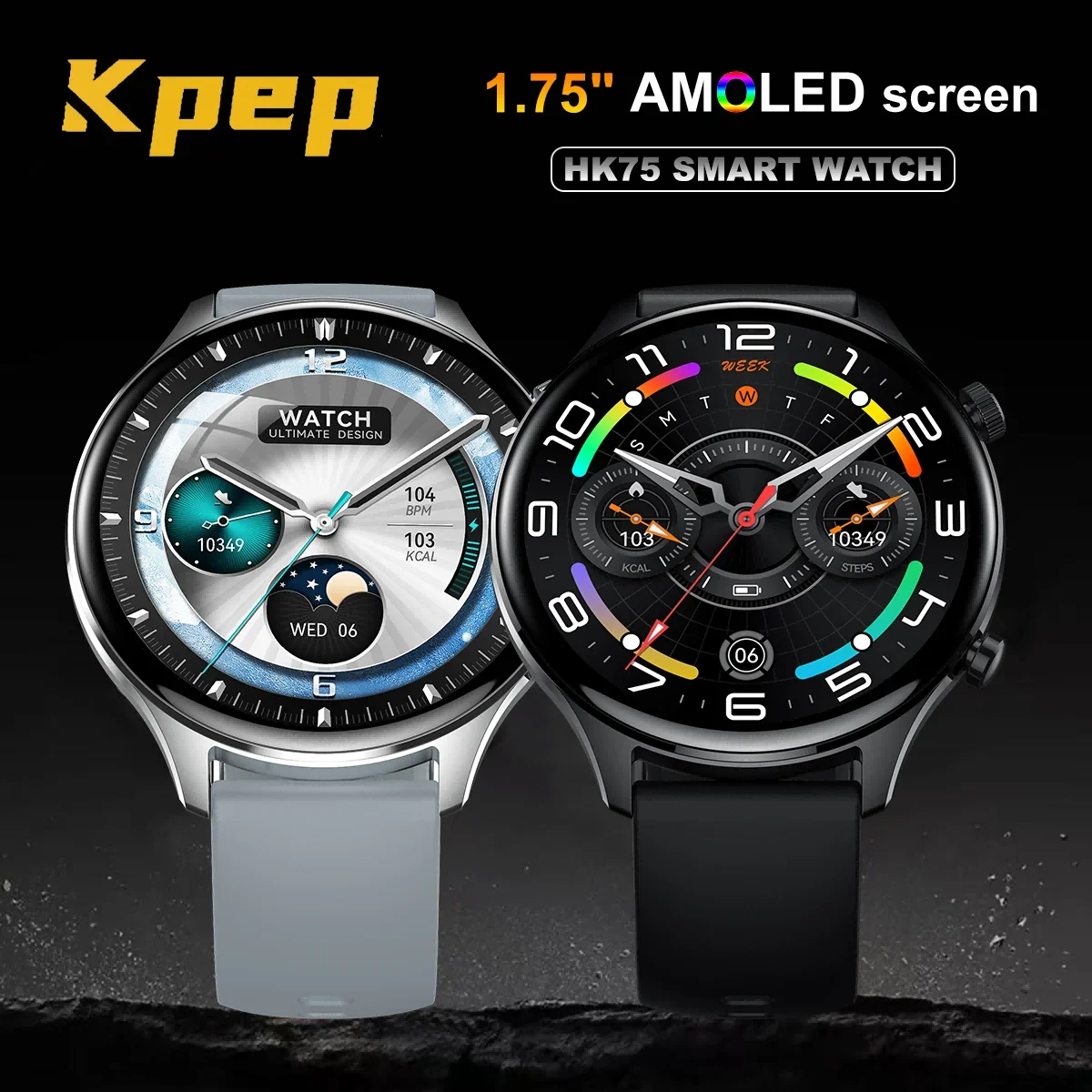 

KAPULUN HK75 Смарт-часы 1,75 "AMOLED Голосовые звонки Мониторинг здоровья IP68 Водонепроницаемые умные часы для нескольких видов спорта для мужчин и женщин