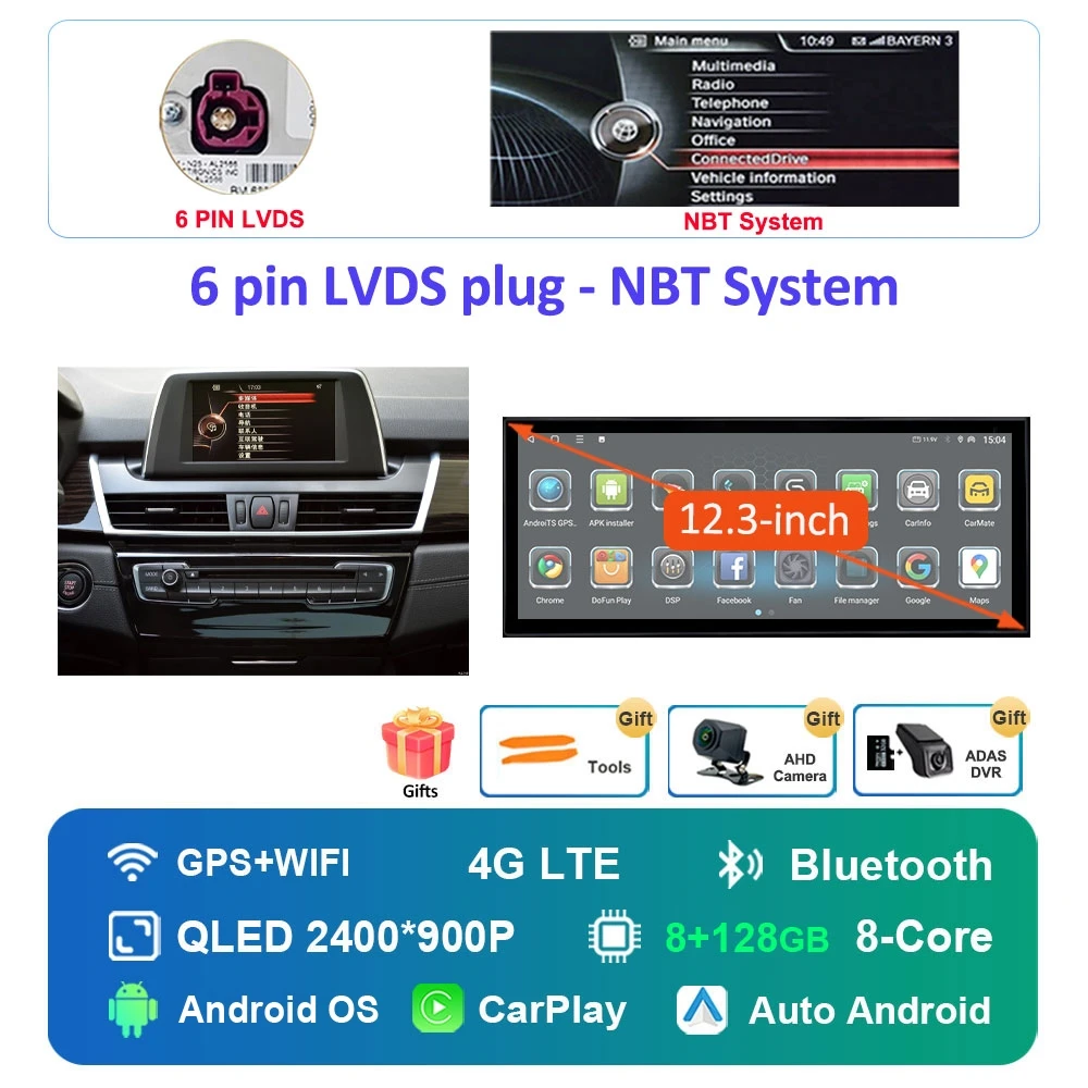 Autoradio Android 16 Multimedia Speler 4G voor BMW 2 Serie F45 F46 2014 - 2018 NBT EVO Systeem Ultradunne ScreenGPS Navigatie - afbeelding 1
