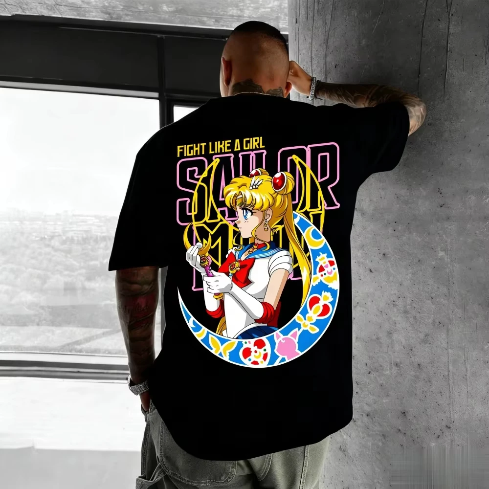 2026 Sailor Moon Usagi Tsukino Unisex Pure Cotton T-shirt Summer Hot Anime Print Casual Parent-child Short Sleeved Top Ins Y2k