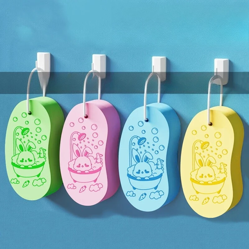 random1pc Cute Cartoon Rabbit Kids Bath Sponge Pea Moon Shape Baby Shower Scrubber Soft Exfoliating Mud Remover Bath Accessories
