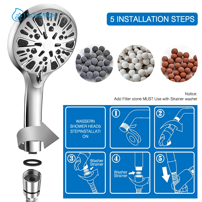 

New 9 Modes Shower Head Adjustable High Pressure Water Saving Massage Portable Shower Head Rack Hose Bathroom Accessories Set