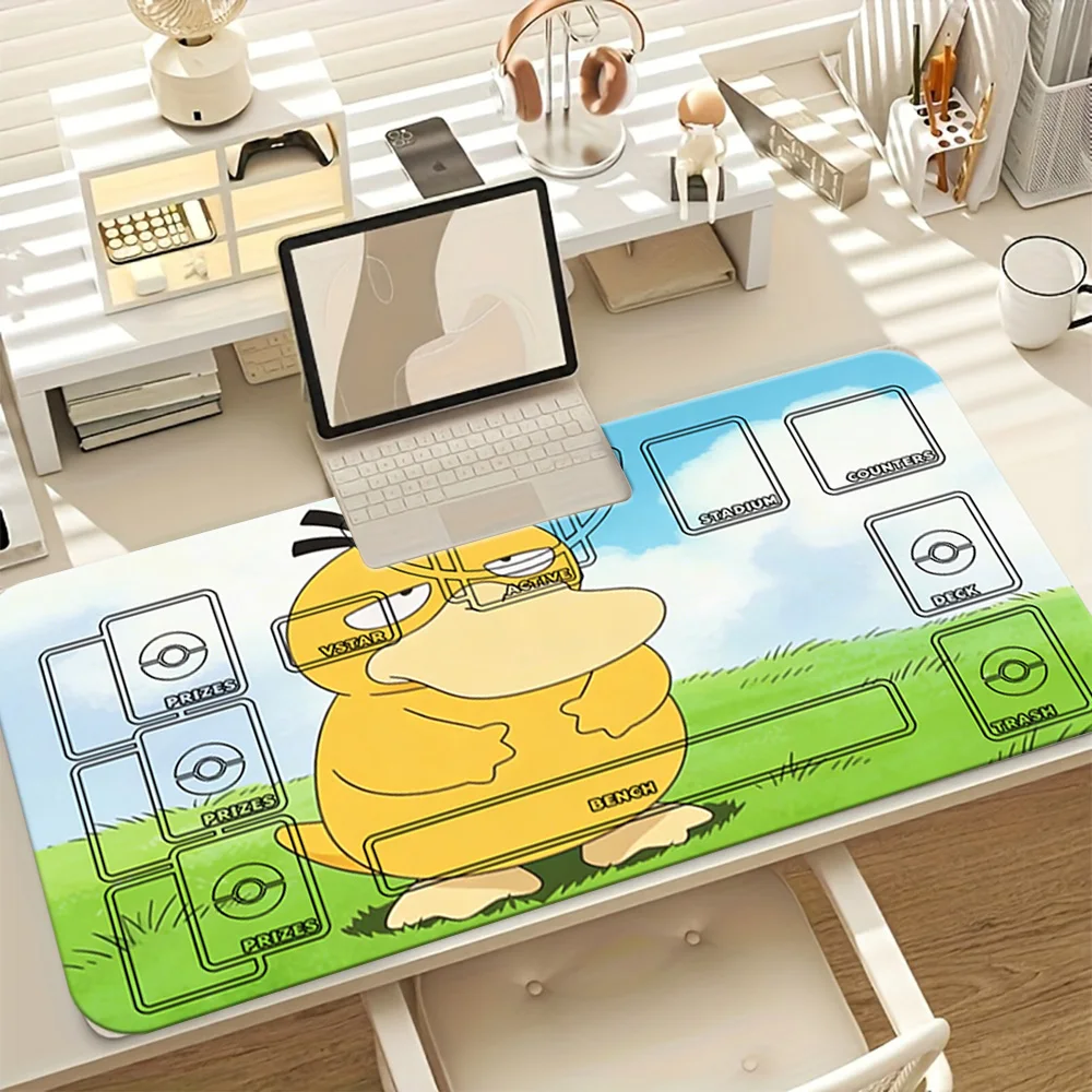 

Pokemon Psyduck Cartoon TCG Playmat Large Gaming Mouse Pad with Card Zones Desk Mat