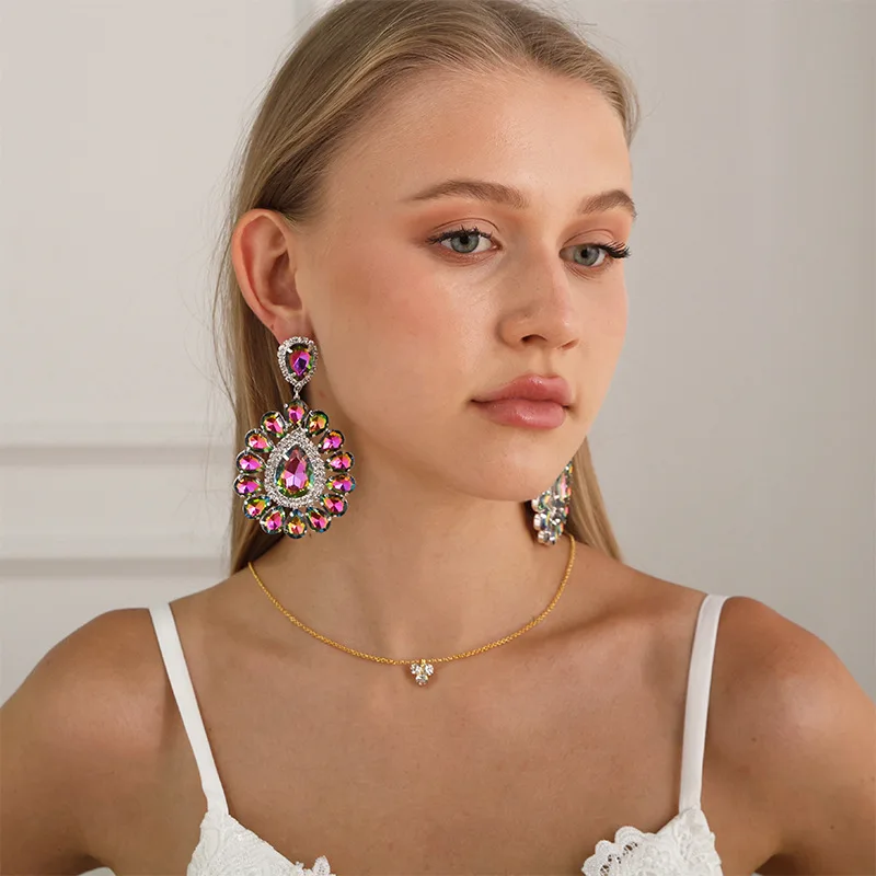 New water drop earrings exaggerated exquisite rhinestone earrings, high-end catwalk accessories earrings