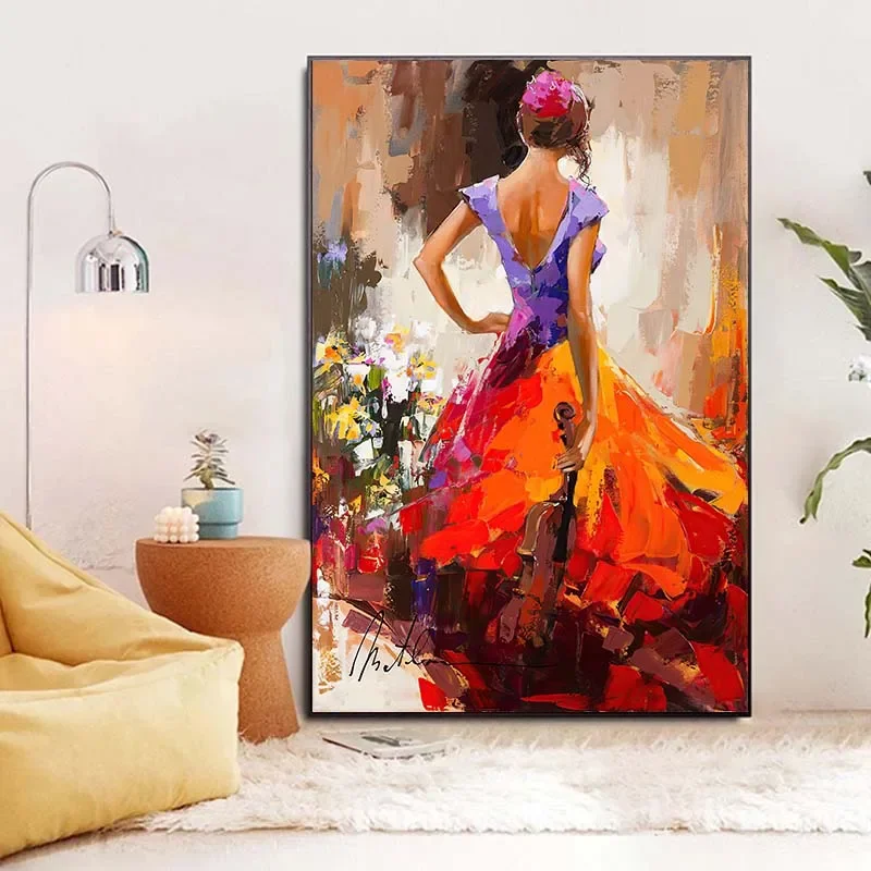 Dancing Girl Red Skirt Poster Canvas Painting Abstract Dancer Vintage Wall Art Picture Living Room Home Decoration