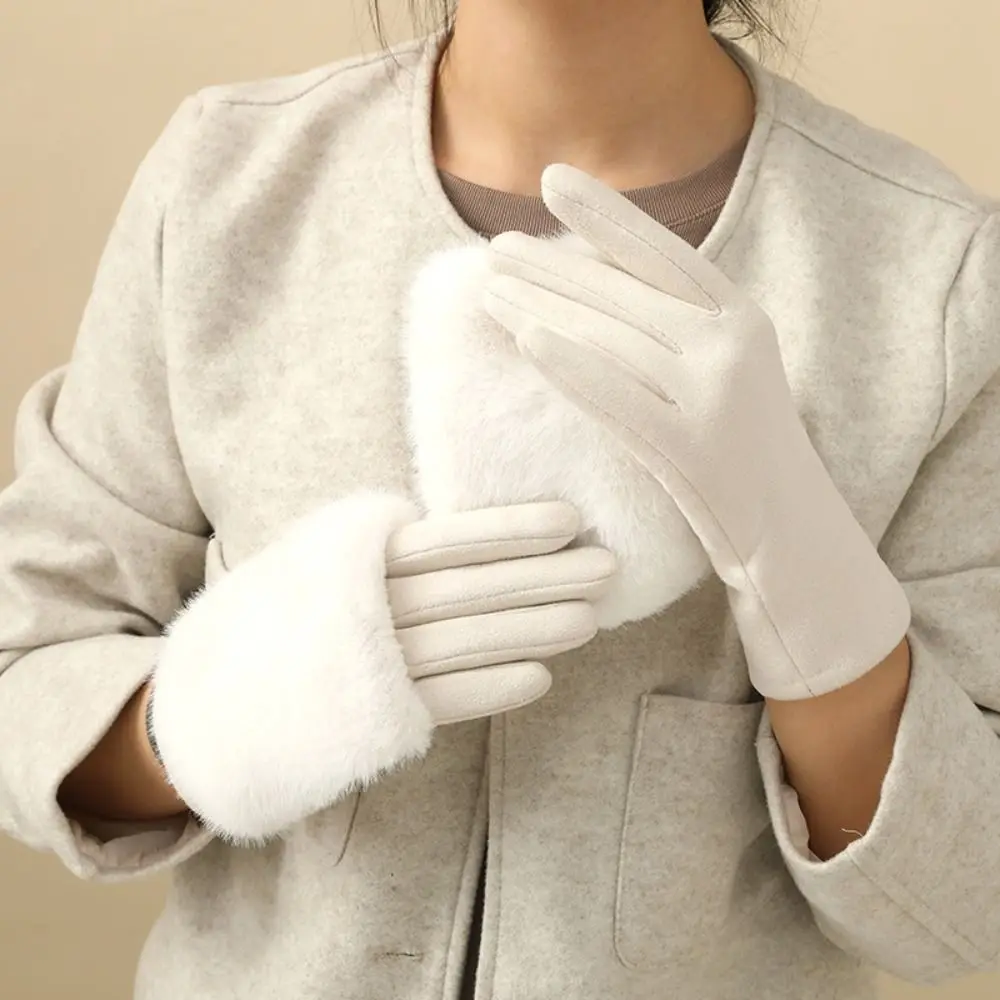 

New Suede Winter Gloves Touchable Screen Warm Touch Screen Gloves Windproof Plush Skiing Gloves Women Men