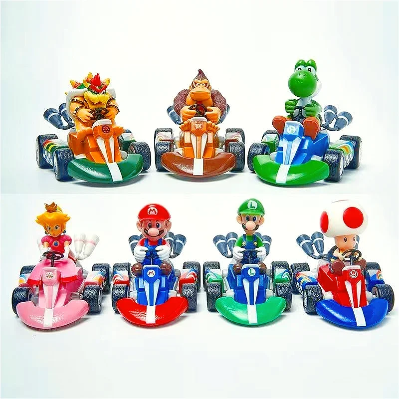 Super Mario Pull Back Car Green Yoshi Donkey Kong Bowser Luigi Toad Princess Peach Action Figure Toys Anime Game Doll Kid Gifts