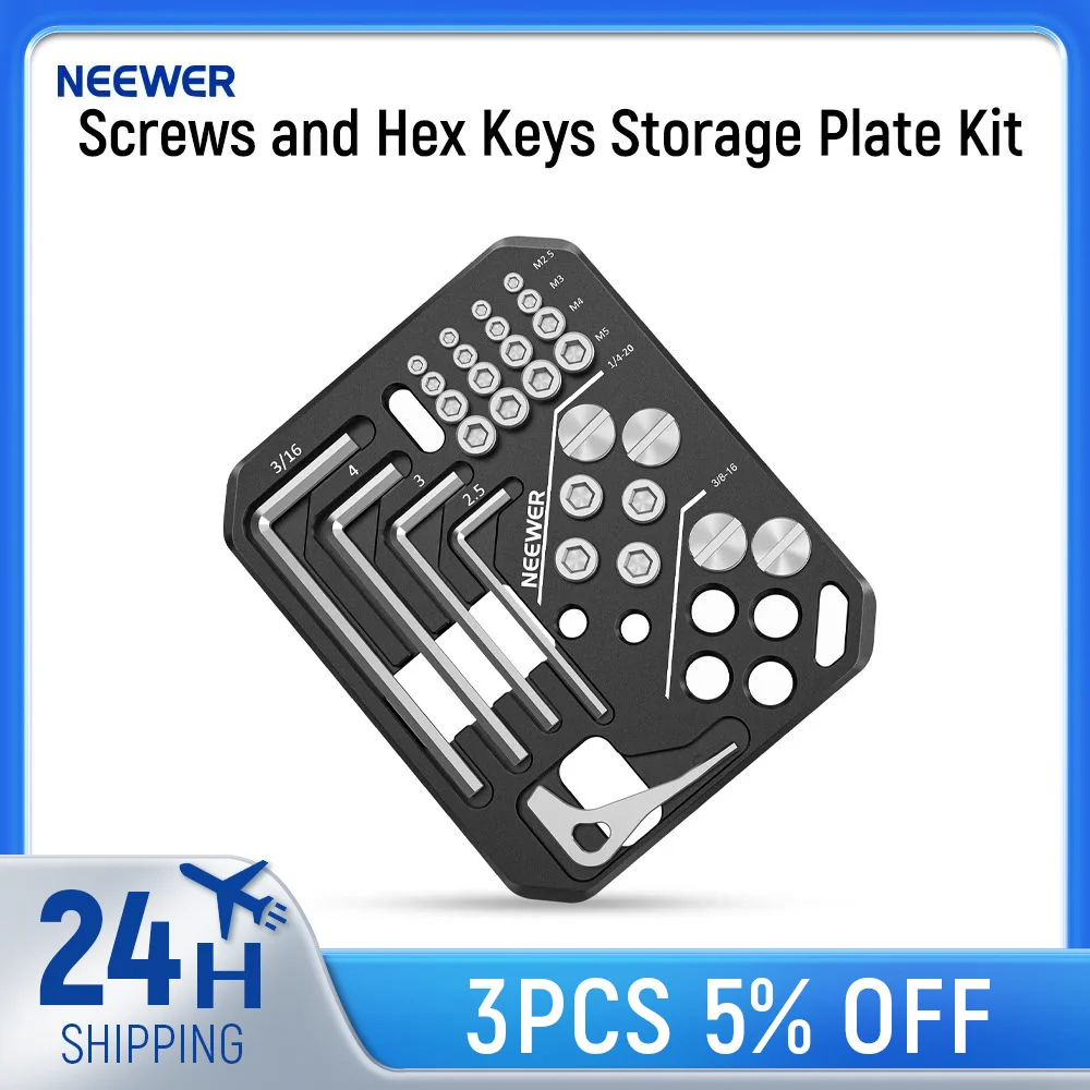 NEEWER Screws and Hex Keys Storage Plate Kit, 5 Hex Keys & 24 Stainless Steel Screws For SmallRig Handles Camera Cages