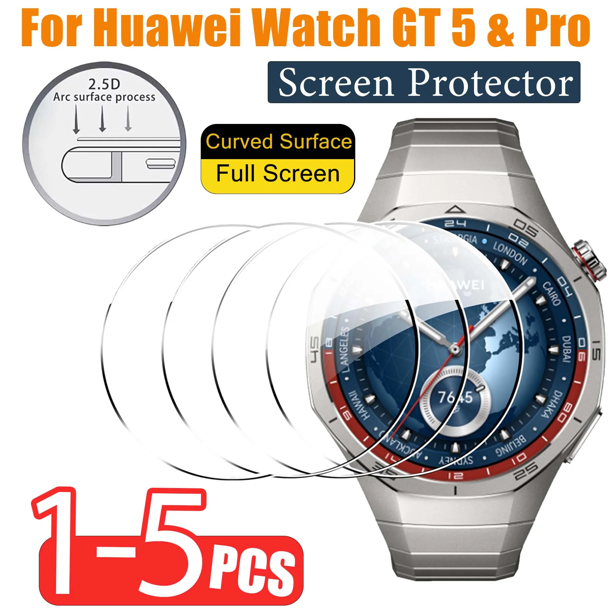 2.5D กระจกนิรภัยป้องกันหน้าจอสําหรับ Huawei Watch GT 5 / GT5 Pro 46 มม.42 มม.41 มม.ป้องกันรอยขีดข่วนฟิล์มอุปกรณ์เสริม