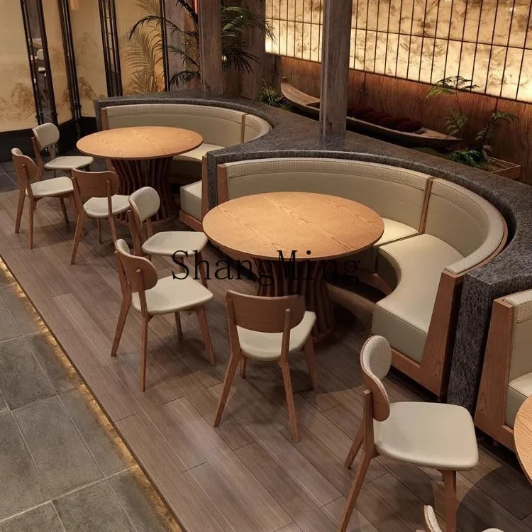 

SM new Chinese theme restaurant semi-round booth tea restaurant booth sofa table and chair combination commercial
