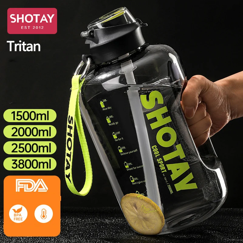 Botella deportiva Tritan, hervidor de agua grande sin Bpa, 1 galón, 1,5 l, 2L, 2,5 L