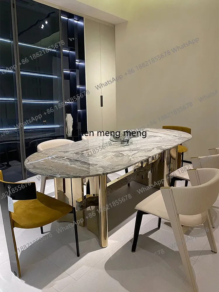 

D182 light luxury marble dining table modern simple home restaurant oval natural luxury stone dining table and chair combination