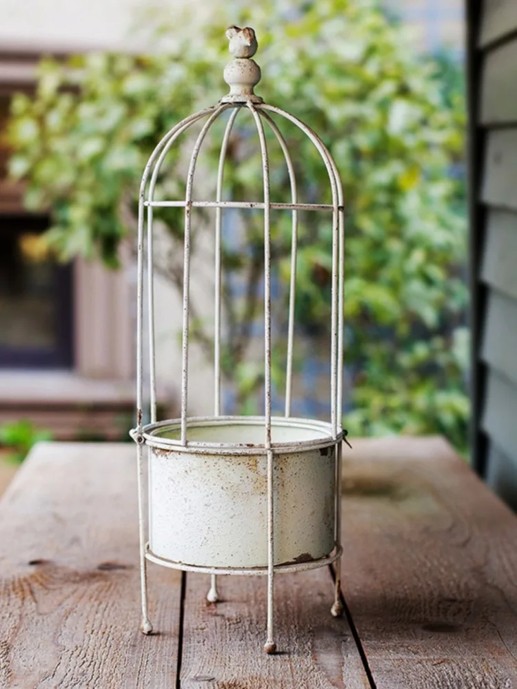 

Wrought Iron Cylindrical Flower Stand Climbing Vine Stand Flower Pot Decorative Bracket Retro Ornament Succulent Planting