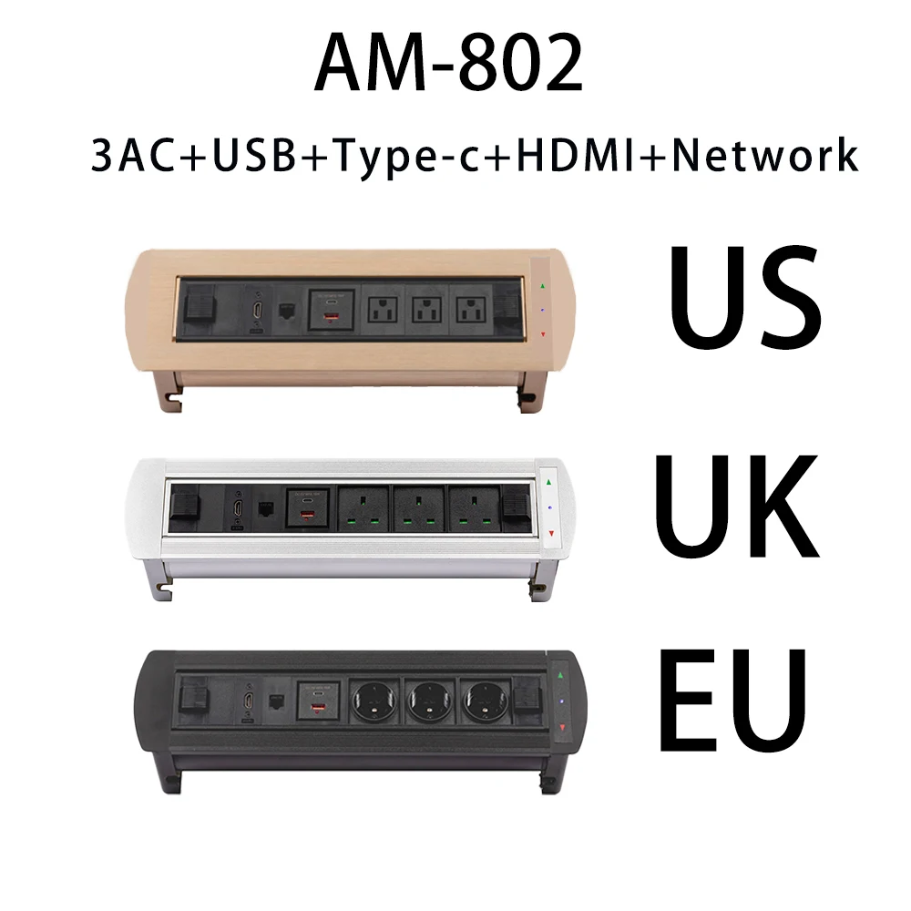 MANLEIKE Table Socket Desk Outlet With Network/Hdmi/USB/Type-C Embedded Auto-Hidden Office Conference Desktop Drawer Plug Outlet