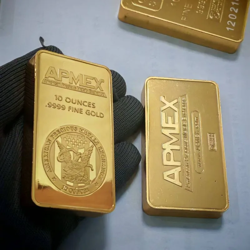 

Newest 10 oz APMEX Gold Bar Non Magnetic USA Gold Bullion 10 oz Brass 24k Gold-plated Bullion Souvenir Gifts