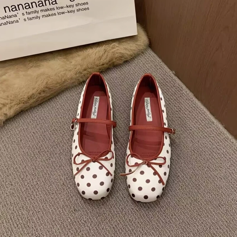 Spring Fashion Bow Designer Flat Shoes Polka Dot French Low-Cut Mary Jane Shoes Elegant Dress Party Women's Flat Shoes Selling view 6