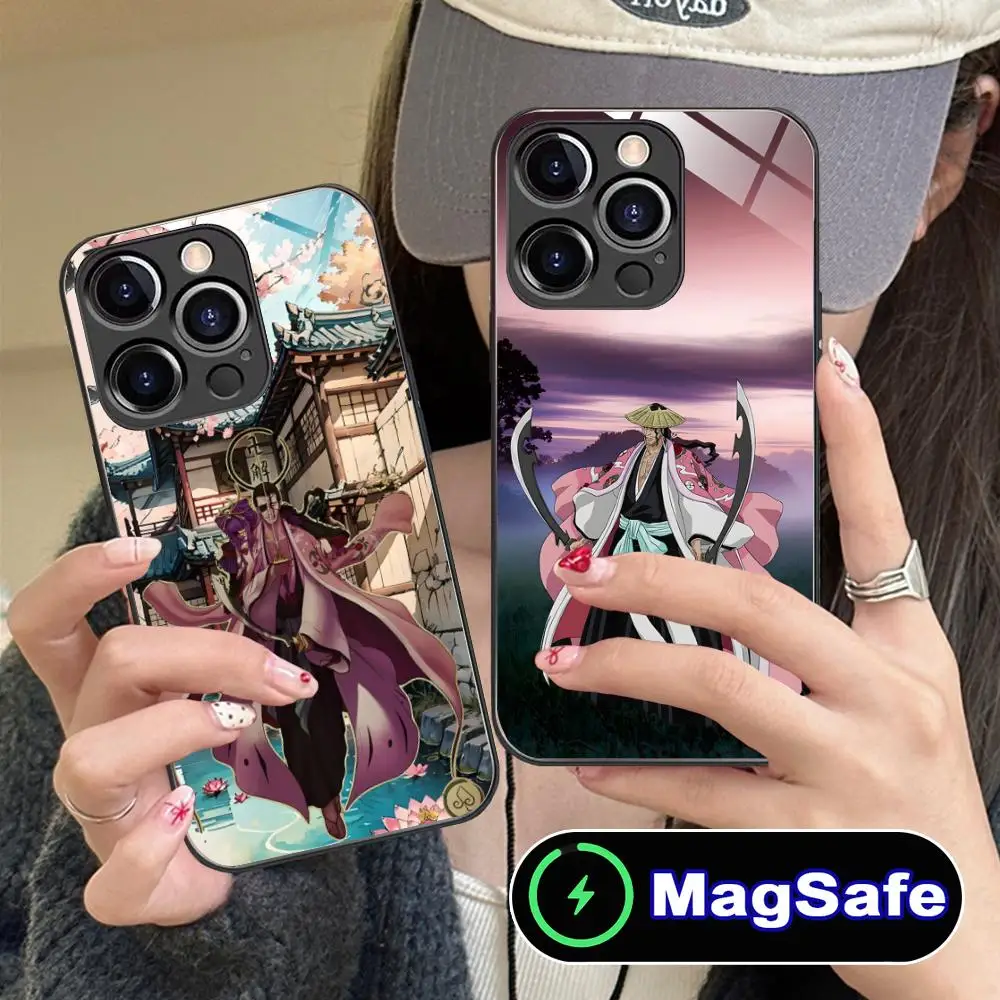 

Чехол для телефона Bleach Kyouraku Shunsui для iPhone 16, 15, 14, 13, 12, 11 Pro Max Plus Mini MagSafe, стеклянный цвет, защитный роскошный чехол