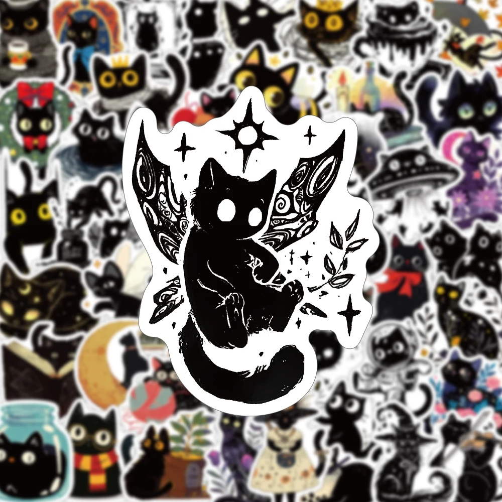 50PCS Dreamy Mysterious Star Black Cat Sticker Creative Aesthetic Art Collection Decoration Computer Guitar Scrapbook Gift Decor
