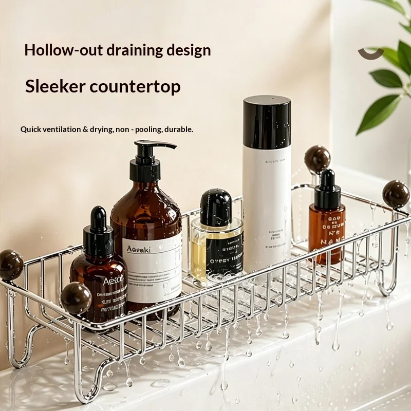 Stainless Steel Countertop Vanity Storage Rack Decor Wire Drain Shelf Freestanding Bathroom Organizer for Cosmetics & Toiletries