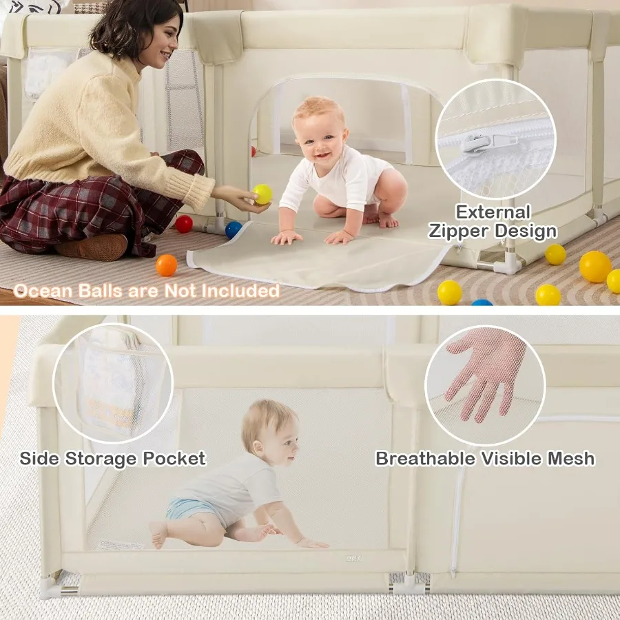 روضة أطفال كبيرة مقاس 75 بوصة × 59 بوصة مركز أنشطة للأطفال الصغار مع أبواب بسحاب حقيبة تخزين شبكية للاستخدام الداخلي والخارجي وساحة لعب للأطفال #3