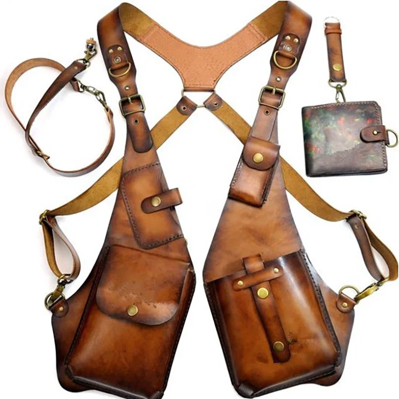 2024 New European and American Retro Leather Strap Underarm Shoulder Bag for Men and Women Outdoor Square Bag Mobile Phone Bag