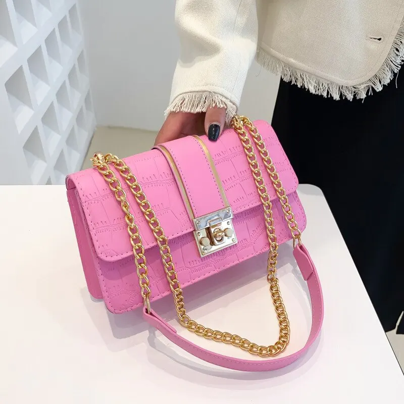 1pc New Chain Buckle Shoulder Bag For Women Square Pu Material Fashion Popular Exquisite Texture For Daily Outings Square Bag