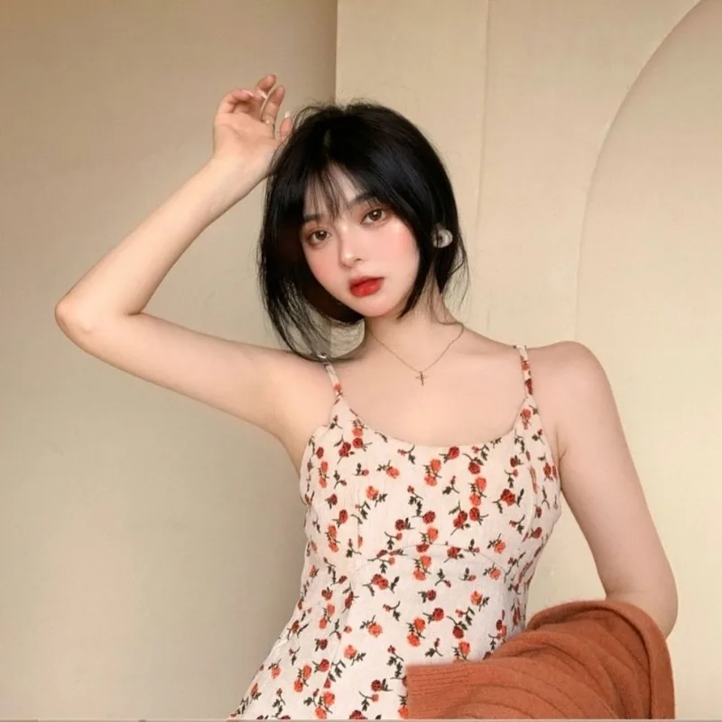 فستان كامي نسائي مزين بالزهور مناسب للترفيه على الطراز الكوري ميدي على شكل حرف a مزاجه سروال قصير لطيف حلو بسيط مكتب السيدات العصرية #3