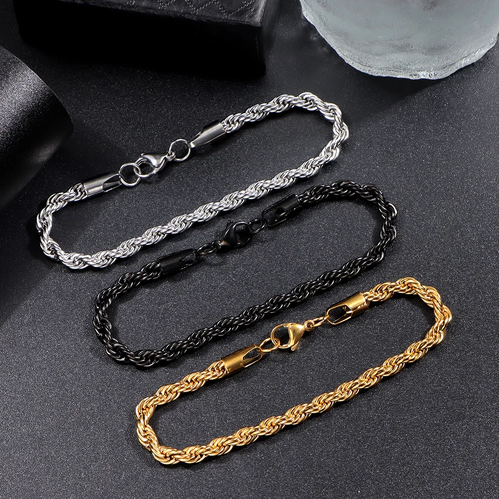 Men Cuban Bracelet with Stainless steel Rope Chain Set Gift Jewelry Bling Iced Out Cuban Link Chain High Quality Luxury Bracelet