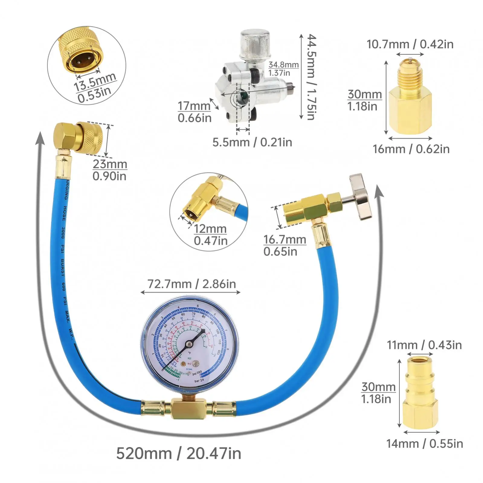 Refrigerant Filling Bullet Perforated Faucet Valve R134A Refrigerant Recharge Kit Refrigeration System Self Sealing Adapter