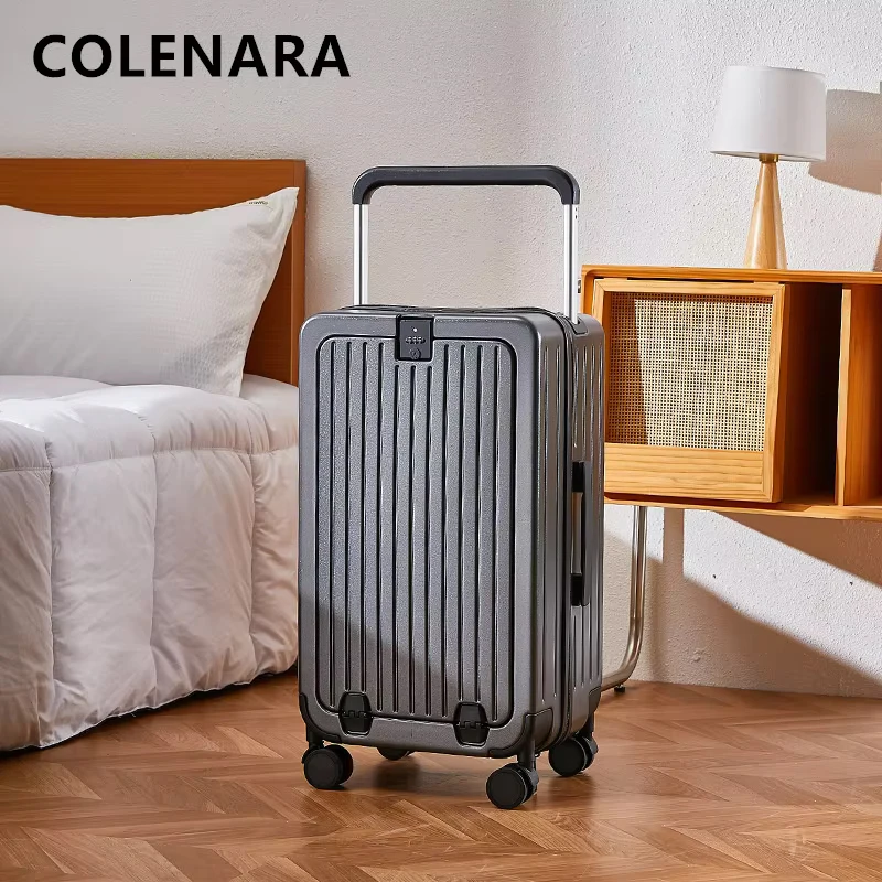 COLENARA Laptop Suitcase 20"22" Front Opening Boarding Case USB Charging Trolley Case with Wheels 24"26Inch Rolling Luggage