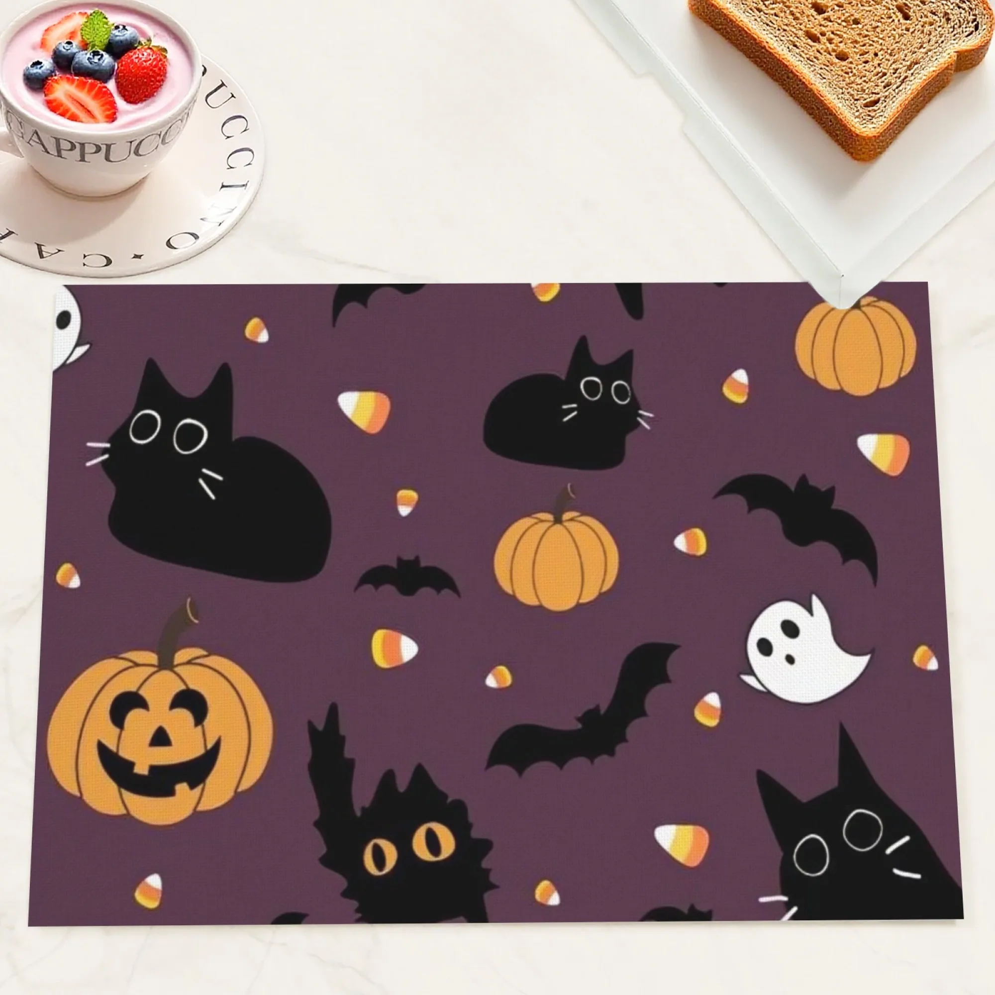 4 Stück dekorative Halloween-Tischsets aus Polyester, hitzebeständig, waschbar, langlebig, für Festival, Familie, Esszimmer, Party, Dekoration