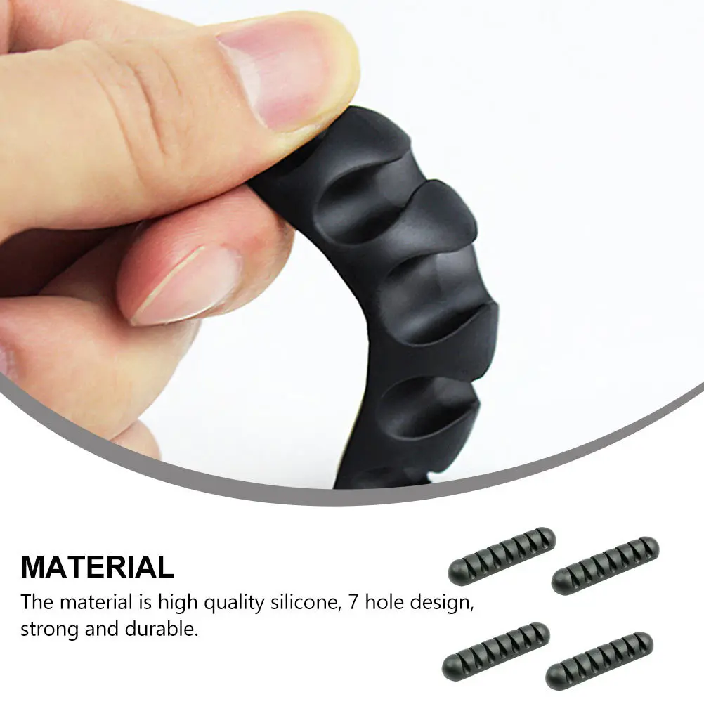 Arranjador de fio de silicone com 7 espaços, 4 unidades, suporte de cabo de mesa, organizador para casa, escritório, carro, acessórios de gerenciamento de cabos