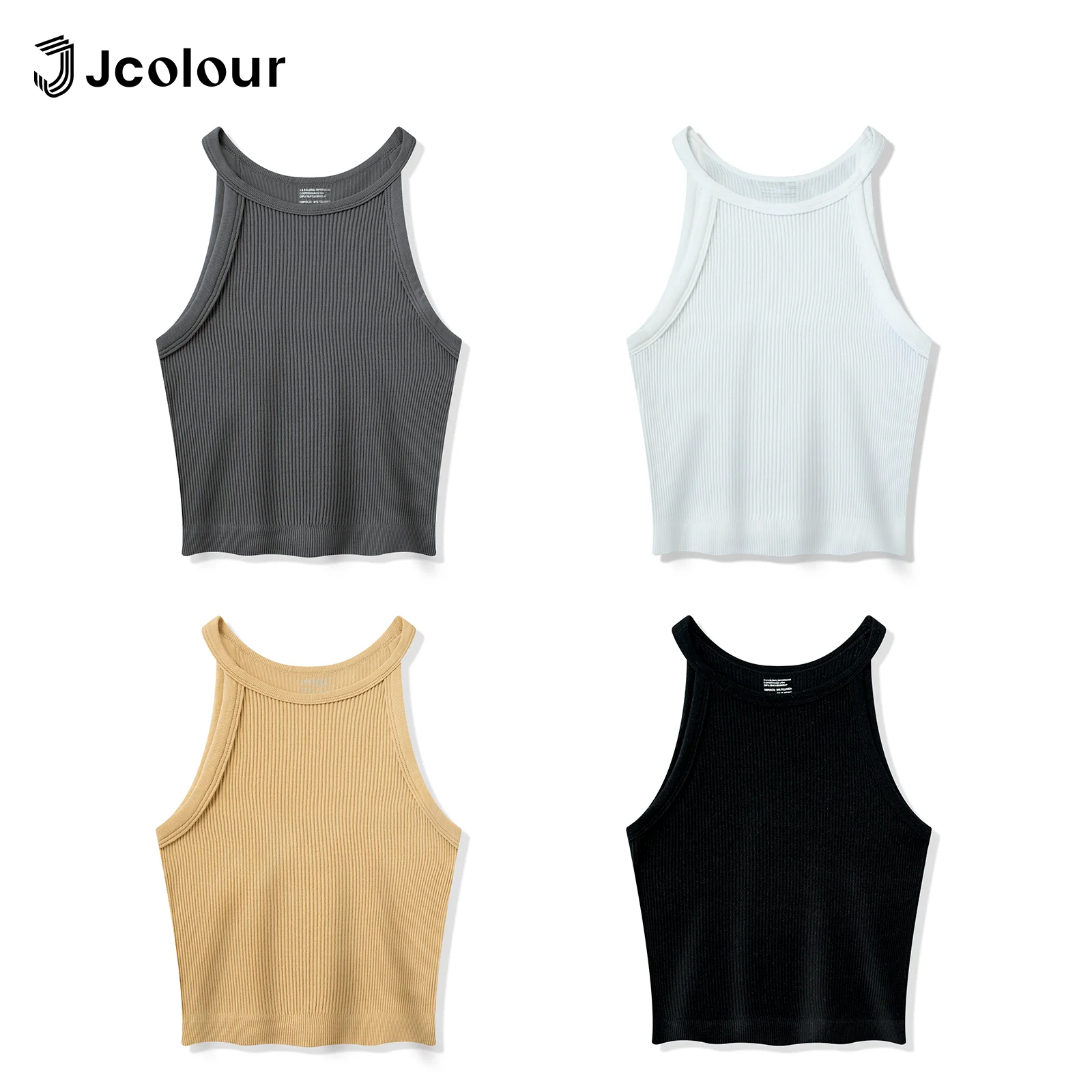 women's tank, tops femininos, Regata de tricô canelado, Regata justa sem mangas e ombros à mostra，Top curto canelado