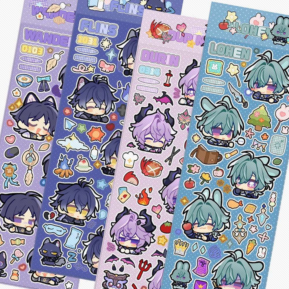 Genshin Impact dekorative Aufkleber, Scaramouche Durin Chibi, niedlich, für Laptop, Sammelalbum, Tagebuch, Wasserflasche, DIY, Fanmade, Anime-Fans