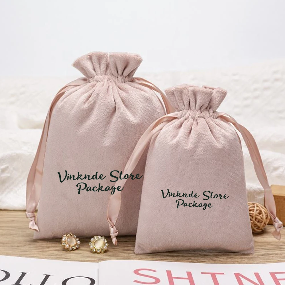 

100 упаковок, роскошный подарок с логотипом, розовые бархатные сумки на шнурке, браслет, серьги, упаковка для ювелирных изделий, сумка для хранения духов, мешок для пыли