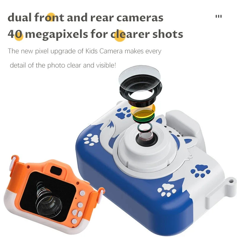 Cute Fox Camera Toy HD 1080P Kids Digital Camera Kids Early Shoot Toys Built-In Game Camera Shockproof Silicone Protection Cover