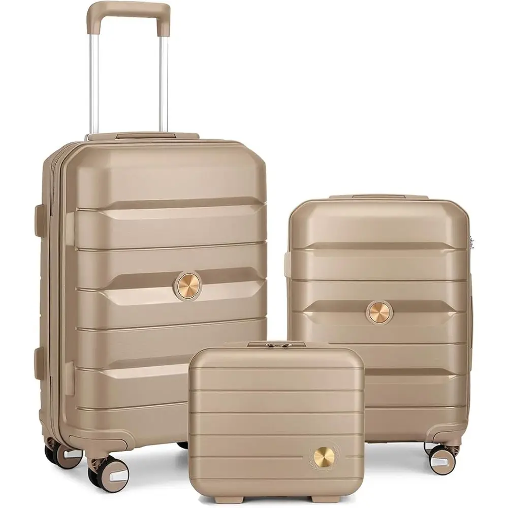 

3-Piece Hard Shell Polypropylene Suitcase Set with TSA Lock, Spinner Carry-On, and Beauty Case for Travel