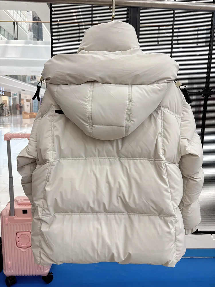 冬の極寒対応カップルダウンジャケット 男女兼用 フード付き 厚手 暖かい 90%ホワイトダックダウン ふわふわコート