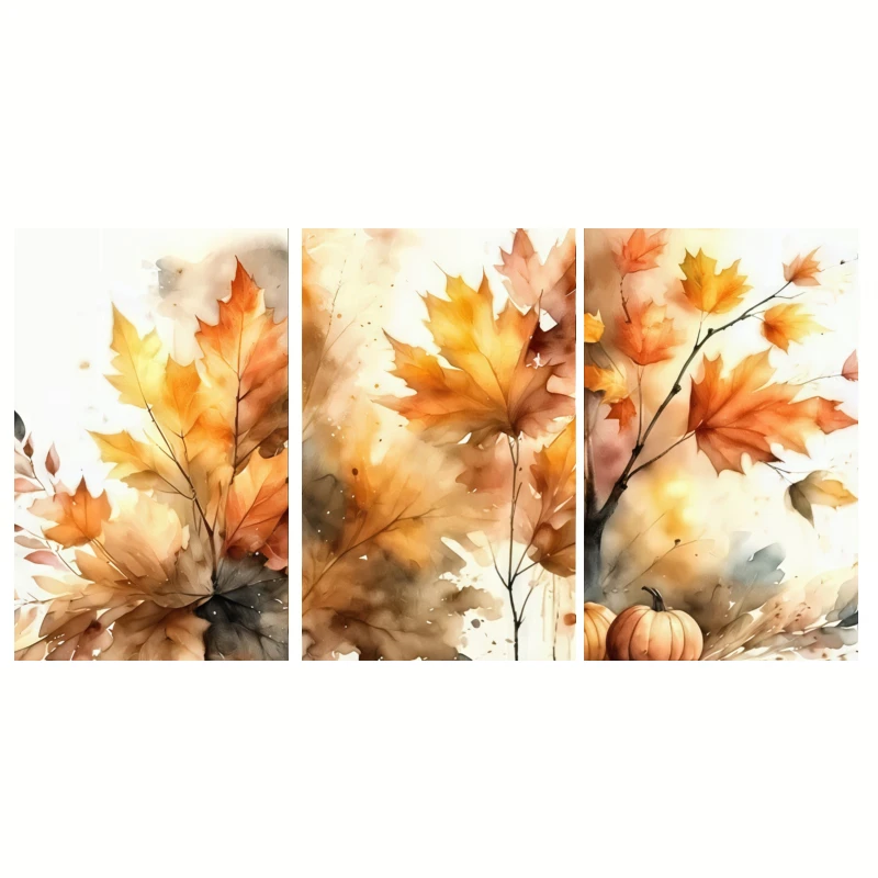 2D Flat, 3pcs Boho Watercolor Autumn Wall Art - Warm Tone Minimalist Frameless Prints, Suitable for Living Room,, Fall Home D