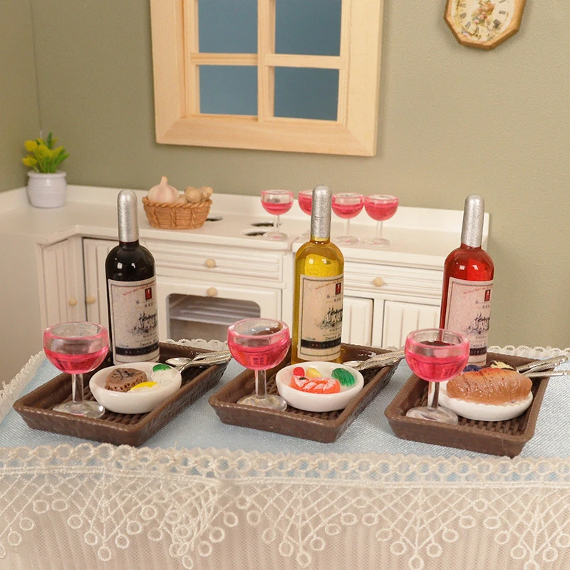 1:12 Scale Miniature Wine Steak Simulation Food Set Dollhouse Model Kitchen Play Toys Accessories Decoration