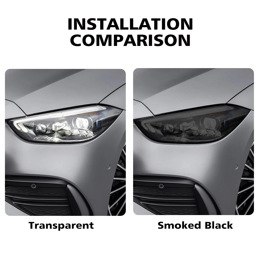 For Mercedes Benz C Class W205 W206 2015-2025 TPU Car Headlight Protective Film PPF Smoke Black Pre Cut Anti-Scratch Vinyl Film view 3