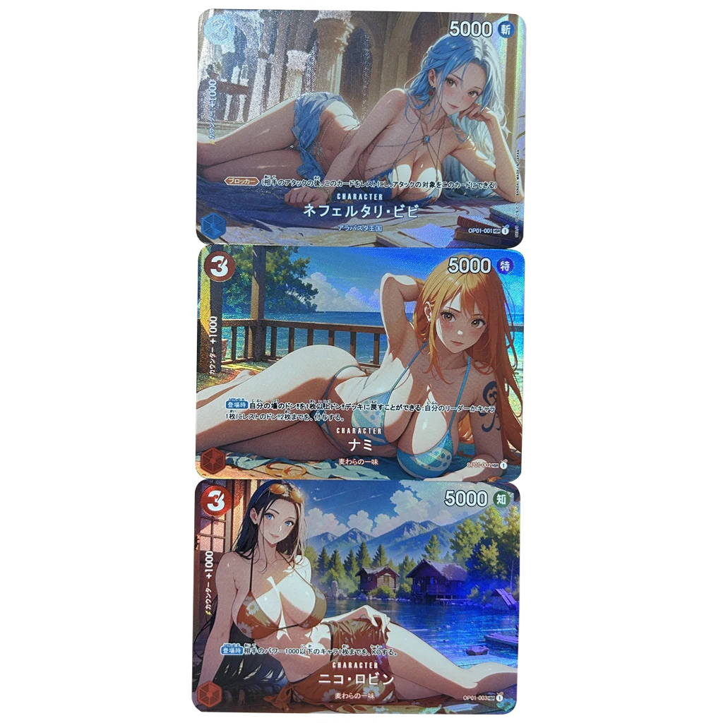 

3 шт./компл. Diy Nami Robin Nefertari D. Vivi One Piece Card Self Made Refracting Flash Anime Goddess Display Card Подарок